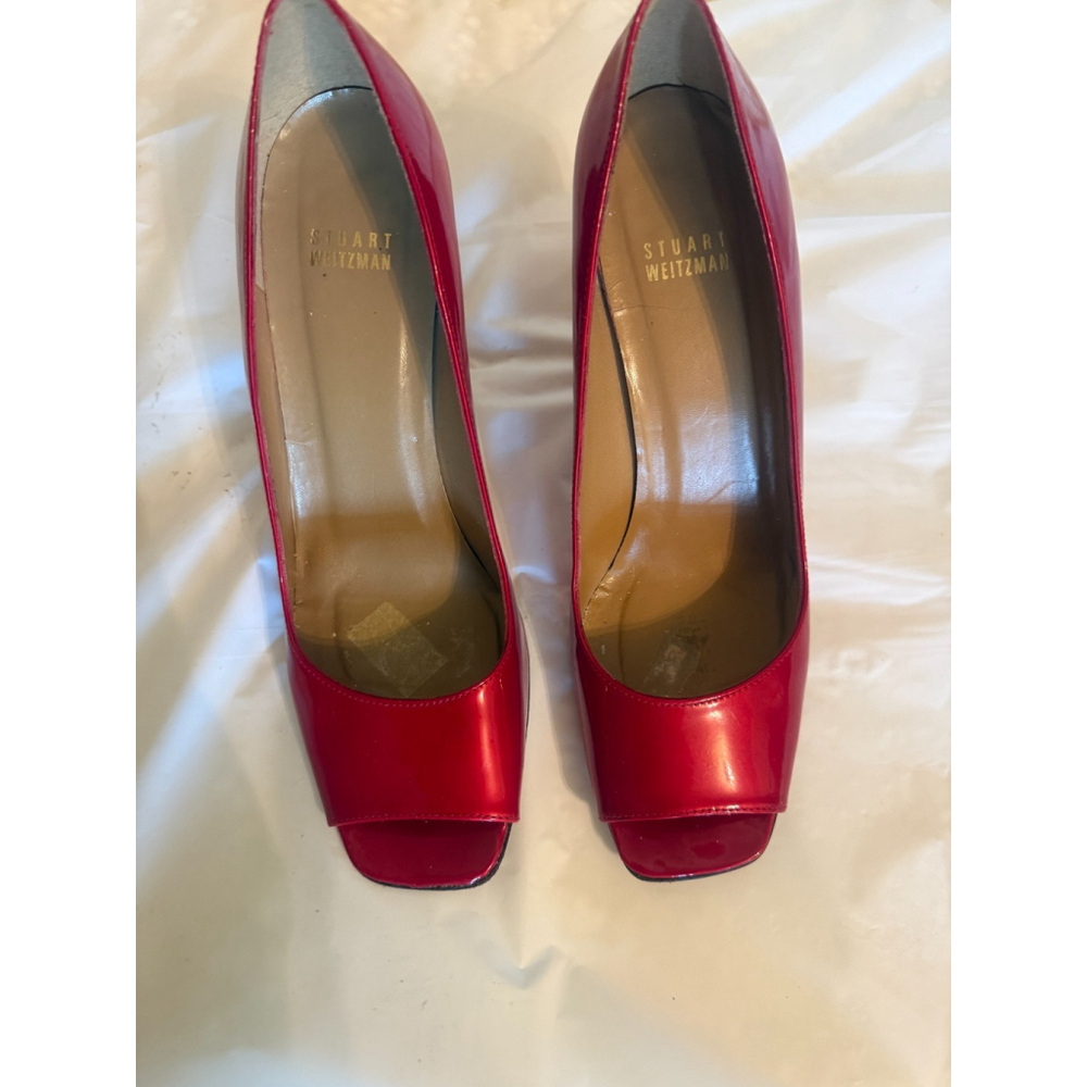 Stuart Weitzman Cherry Red Patent Peep toe Heels 9.5 M - Picture 9 of 14
